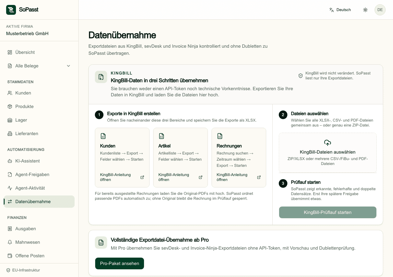 Datenübernahme in SoPasst mit Quellenwahl und kontrolliertem Importablauf
